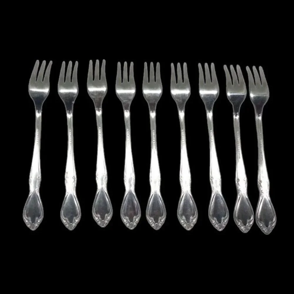 Stamped Stainless Steel Flatware Cocktail Seafood Fork-Japan-Vintage-Set of 9